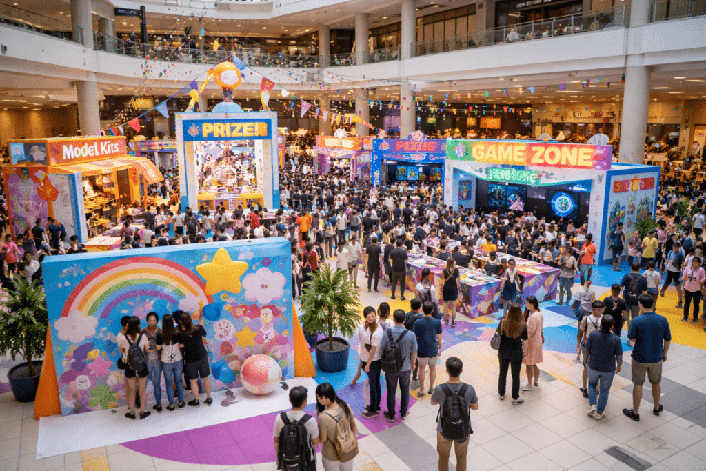 A bright and colorful B2C interactive marketing event for a toy and game company organized by Pro Motion.