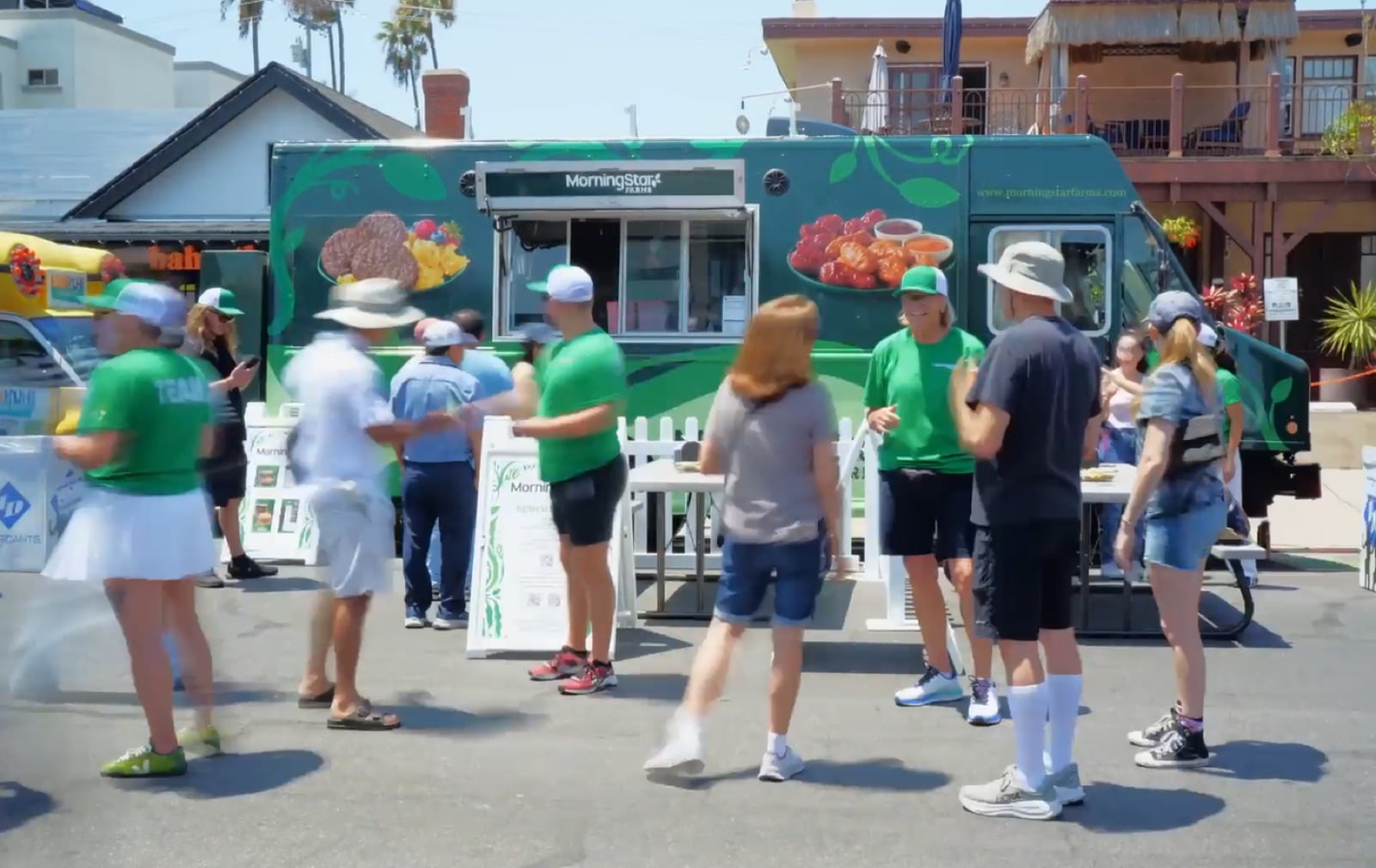 Consumers lining up at the MorningStar Farms Feel Good Food Truck at a California event